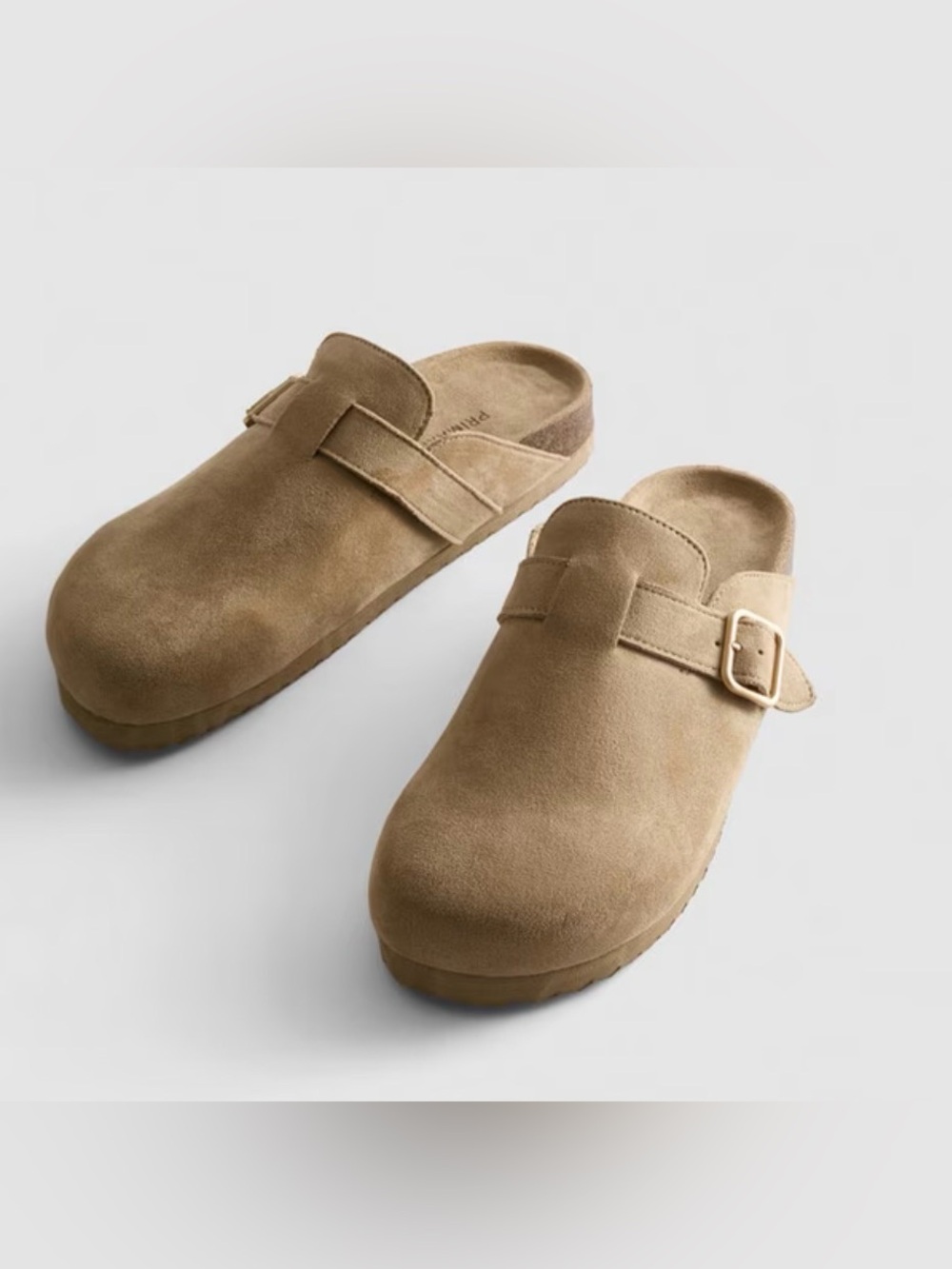 Primark Suede Slip-On Clogs with Buckle in Tan new without tags